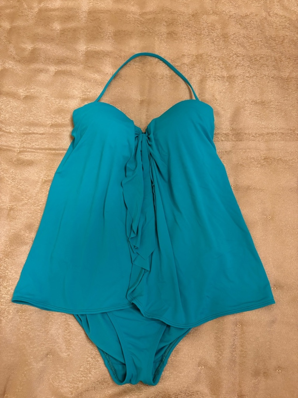 Ralph Lauren Teal Halter Swimdress with Ruffle Detail